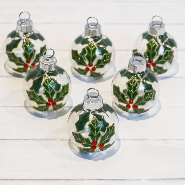 Glass Holly Place Holder - 6 Piece